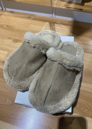 Bej Süet Kadın Ev Terliği, Kürklü - Görsel 2