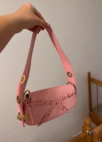 Pembe Deri Yılan Desenli Kadın Manc Çanta
