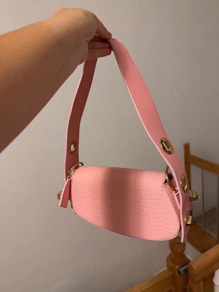 Pembe Deri Yılan Desenli Kadın Manc Çanta - Görsel 3