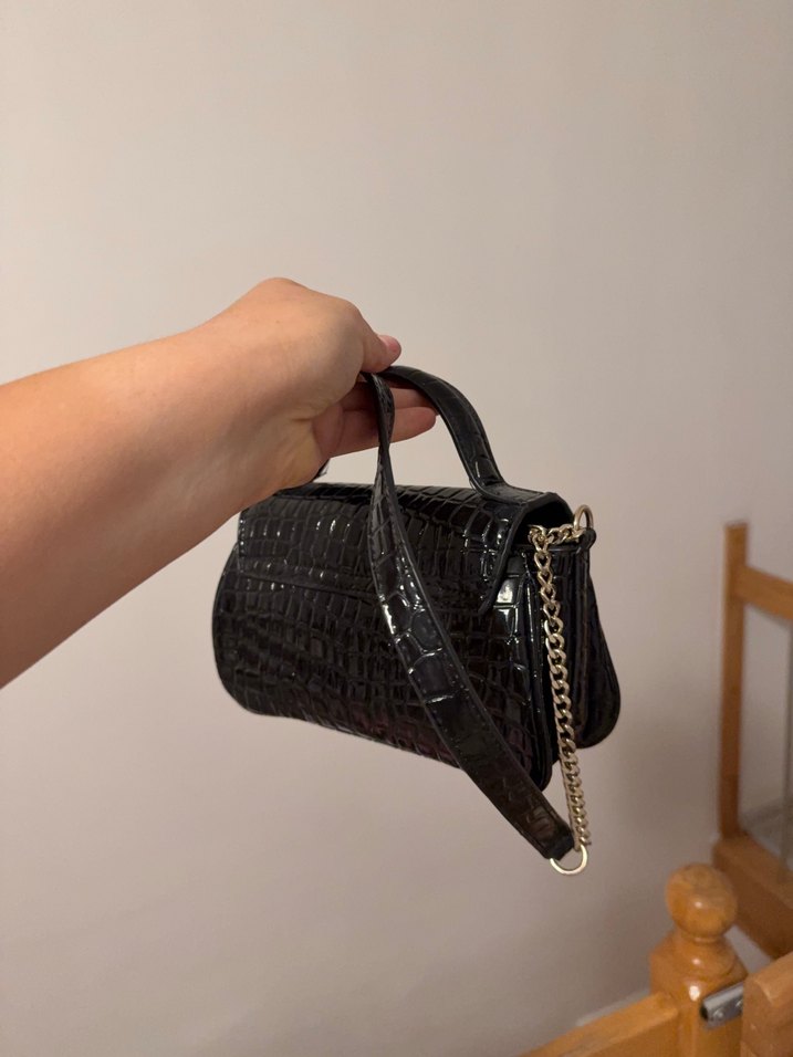 Krokodil Desenli Siyah Kadın Çanta - Görsel 3