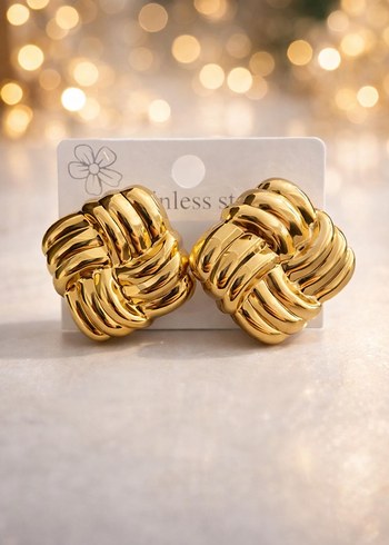 Altın Renk Pilili Midi Küpe - Görsel 2