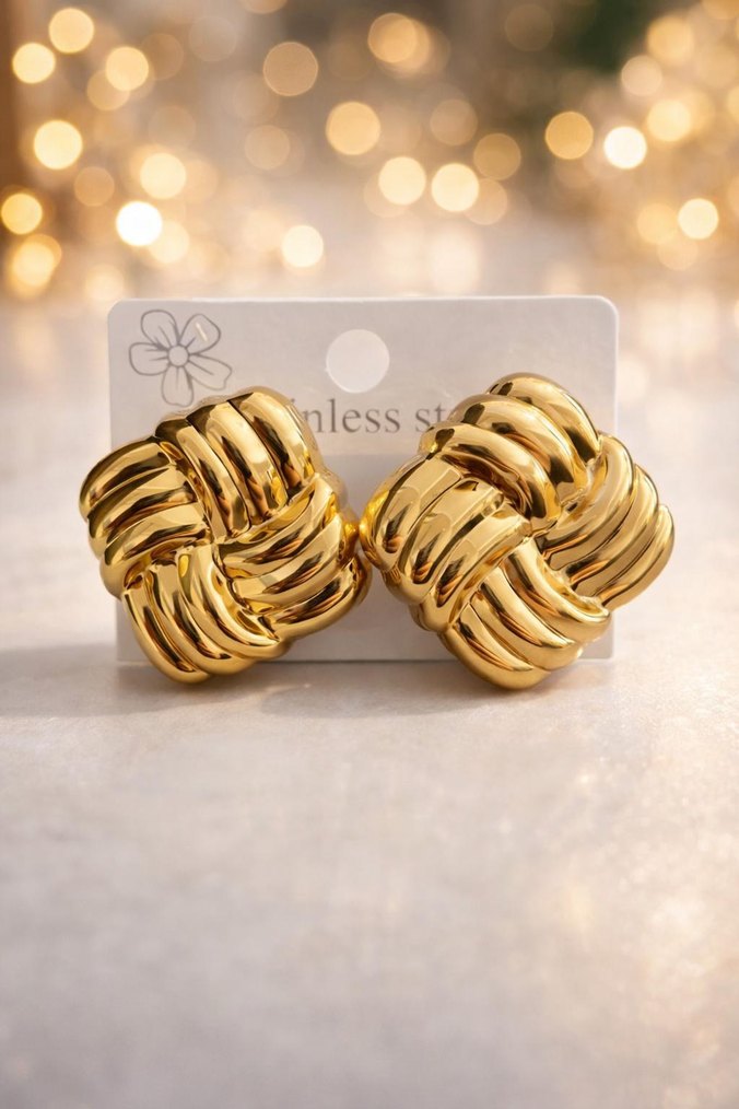 Altın Renk Pilili Midi Küpe - Görsel 2