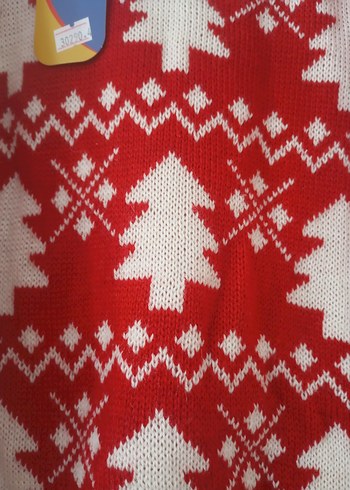 Kırmızı Desenli Örgü Yün Çocuk Kazak - Görsel 2
