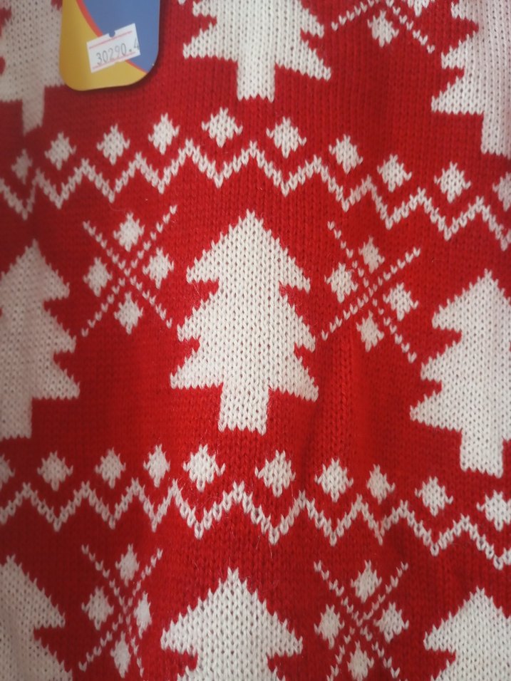 Kırmızı Desenli Örgü Yün Çocuk Kazak - Görsel 2