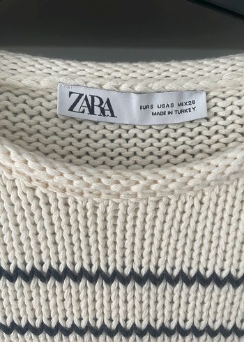 Zara Beyaz Çizgili Örgü Kadın Kazak - Görsel 3