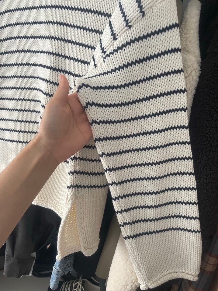 Zara Beyaz Çizgili Örgü Kadın Kazak - Görsel 2