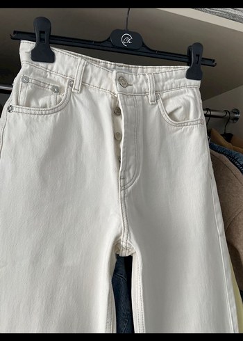 Beyaz Midi Boy Rahat Kesim Kadın Kot Pantolon - Görsel 2