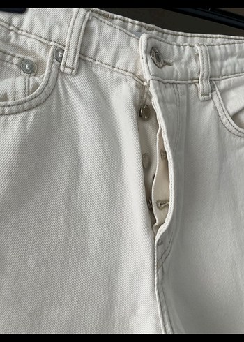 Beyaz Midi Boy Rahat Kesim Kadın Kot Pantolon - Görsel 3