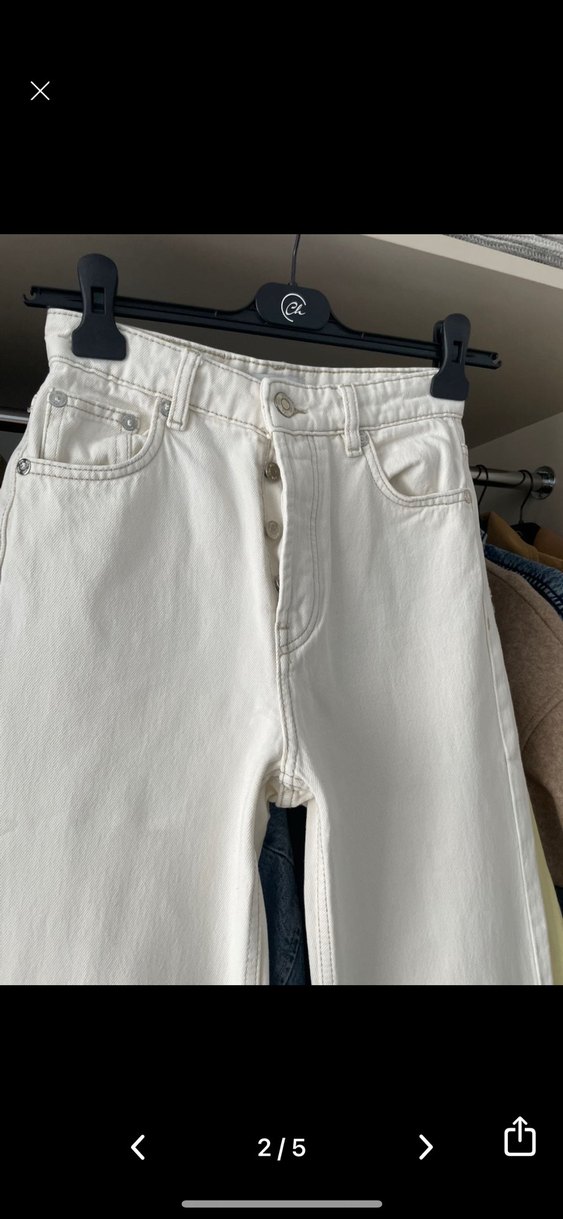 Beyaz Midi Boy Rahat Kesim Kadın Kot Pantolon - Görsel 2