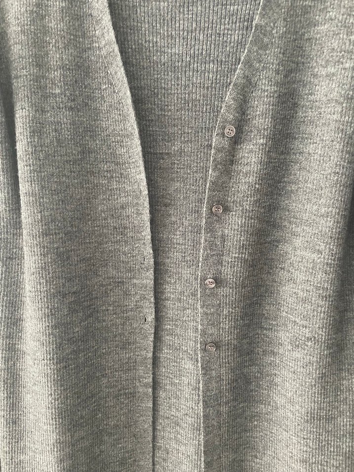 Gri Uzun Düğmeli Kadın Hırka - Görsel 3