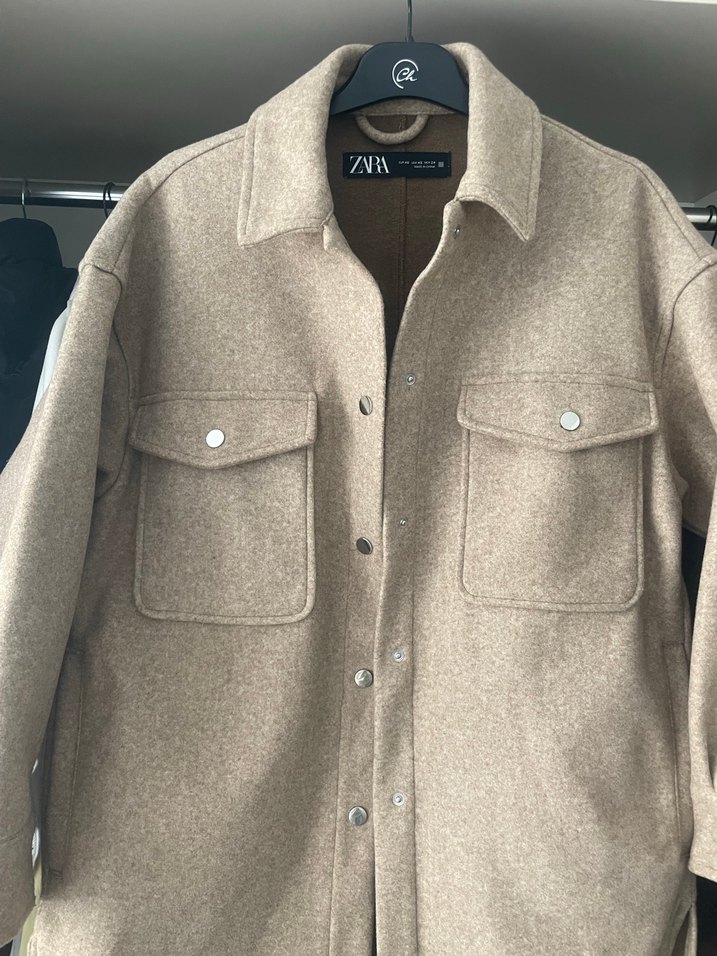 Bej Kadın Midi Boy Düğmeli Yün Kaban - Görsel 2