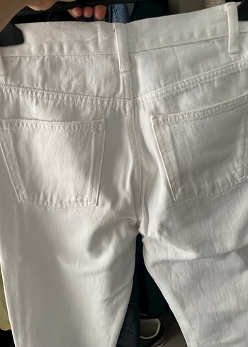 Beyaz Regular Fit Midi Kadın Kot Pantolon - Görsel 5