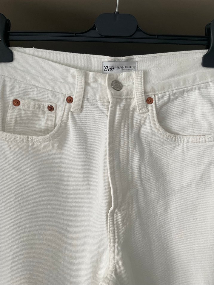 Beyaz Regular Fit Midi Kadın Kot Pantolon - Görsel 3