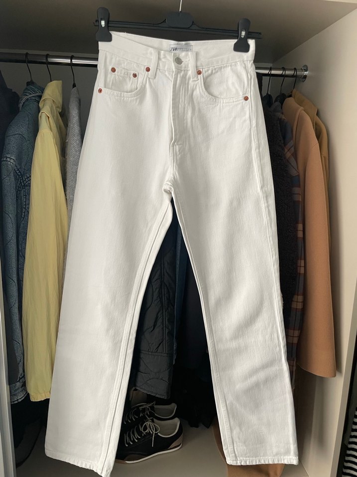 Beyaz Regular Fit Midi Kadın Kot Pantolon - Görsel 2