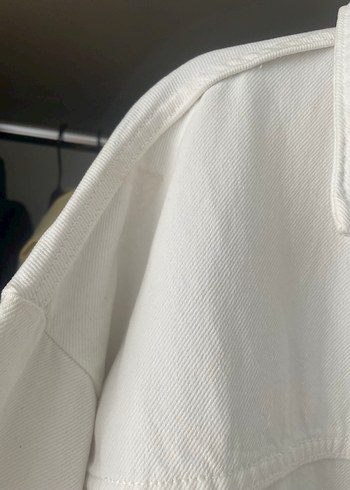 Beyaz Düğmeli Kadın Denim Ceket - Görsel 2