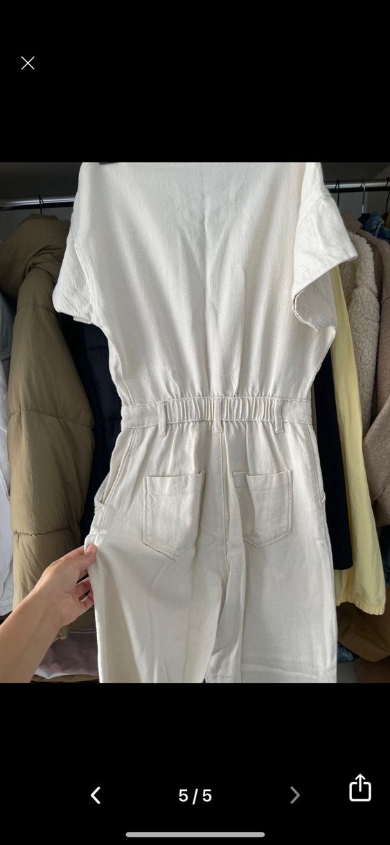 Beyaz Kısa Kollu Düğmeli Kadın Tulum - Görsel 5