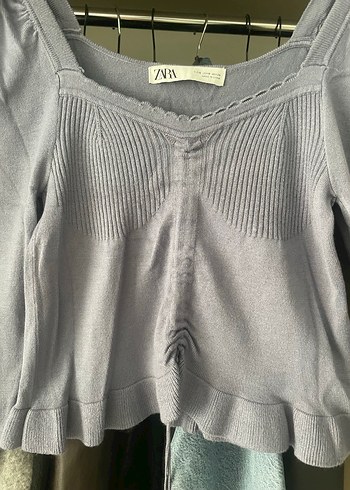 Gri V Yaka Triko Uzun Kollu Bluz - Görsel 3