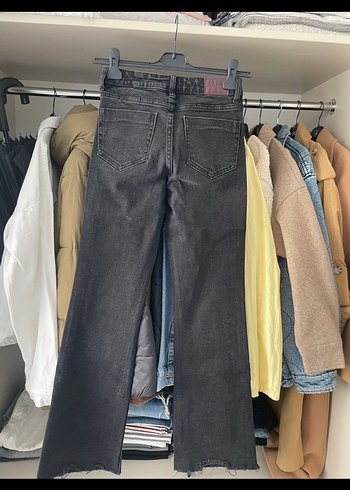 Gri Normal Boy Geniş Kesim Kadın Kot Pantolon - Görsel 5