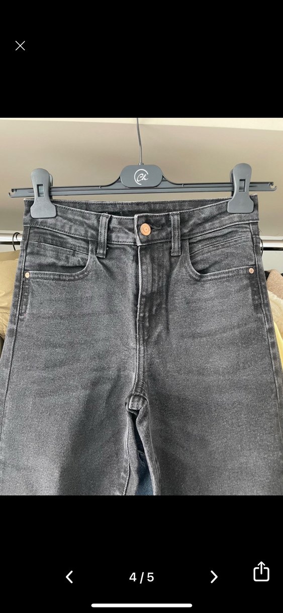 Gri Normal Boy Geniş Kesim Kadın Kot Pantolon - Görsel 4