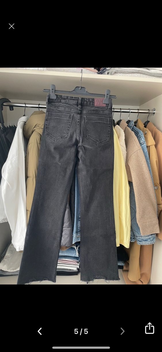 Gri Normal Boy Geniş Kesim Kadın Kot Pantolon - Görsel 5