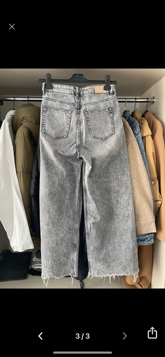 Gri Midi Boy Bol Kesim Kot Pantolon - Görsel 3