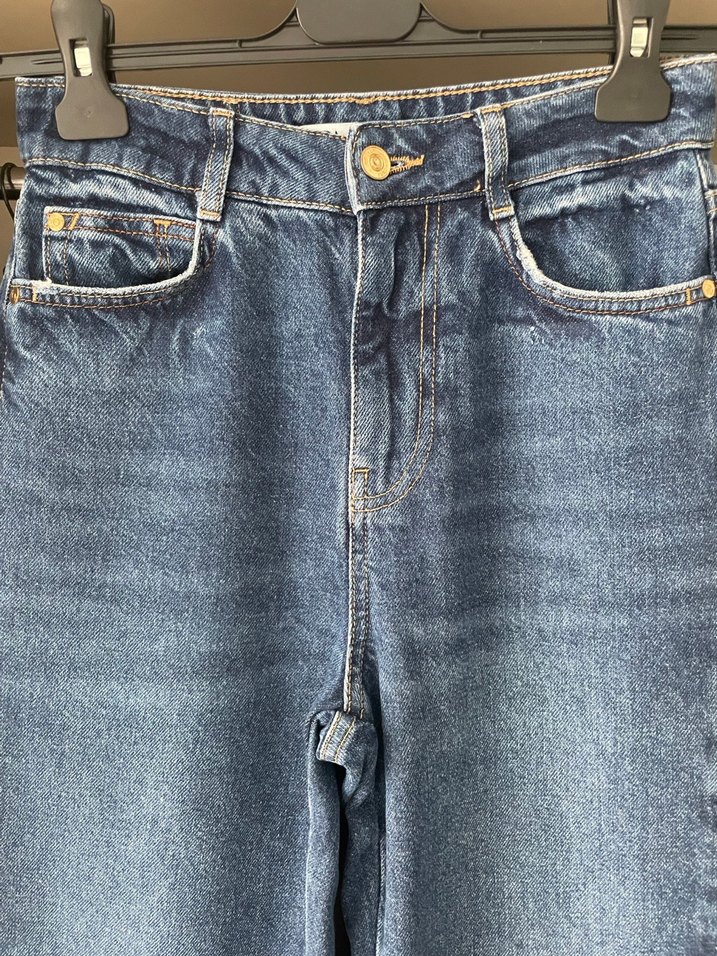 Kadın Mavi Bol Kesim Midi Denim Pantolon - Görsel 3