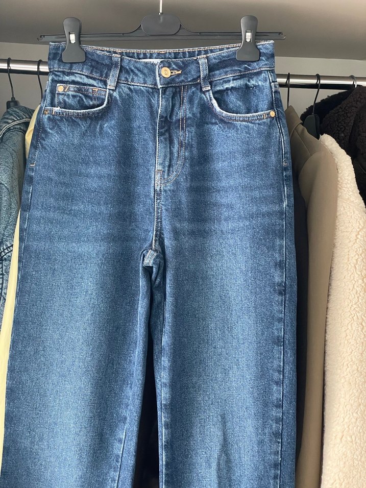 Kadın Mavi Bol Kesim Midi Denim Pantolon - Görsel 2