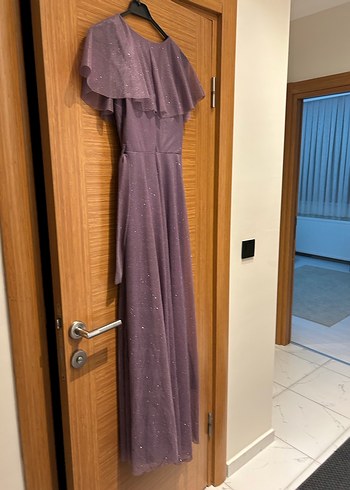 Mor V Yakalı Uzun Abiye Elbise - Görsel 7