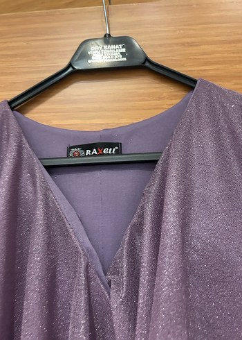 Mor V Yakalı Uzun Abiye Elbise - Görsel 3