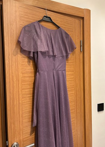 Mor V Yakalı Uzun Abiye Elbise - Görsel 8