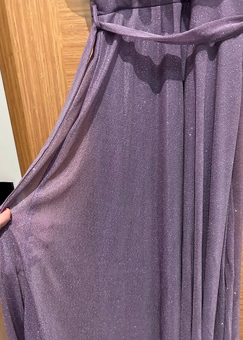 Mor V Yakalı Uzun Abiye Elbise - Görsel 4