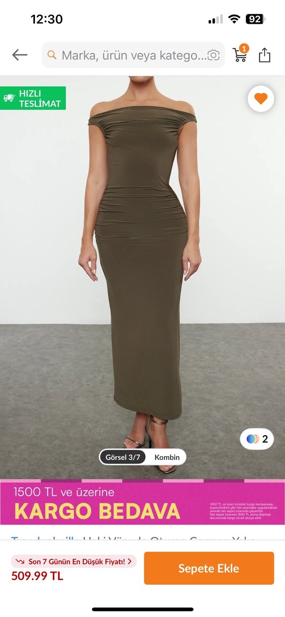 Çapraz omuz haki renk dar elbise - Görsel 2