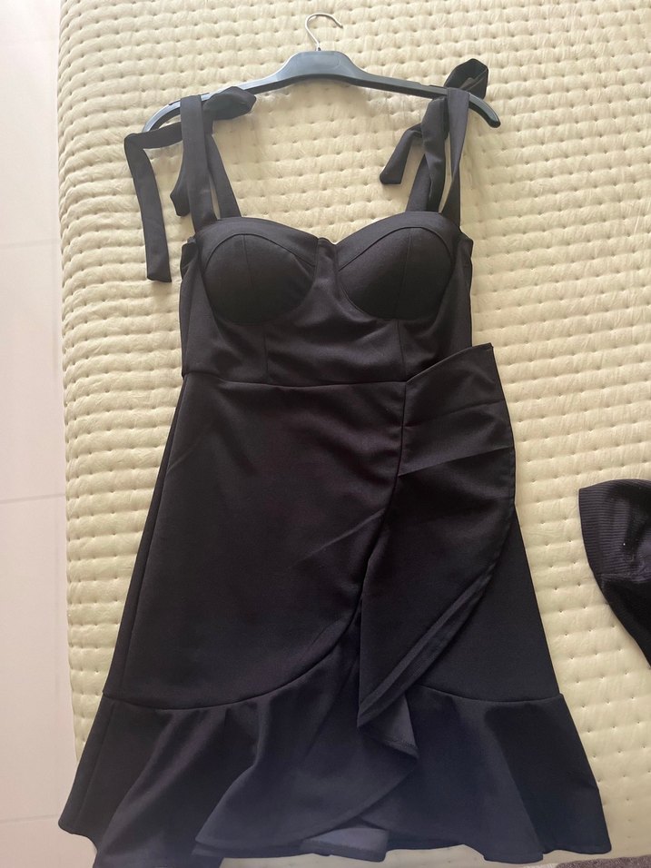 Siyah Parlak Mini elbise - Görsel 2