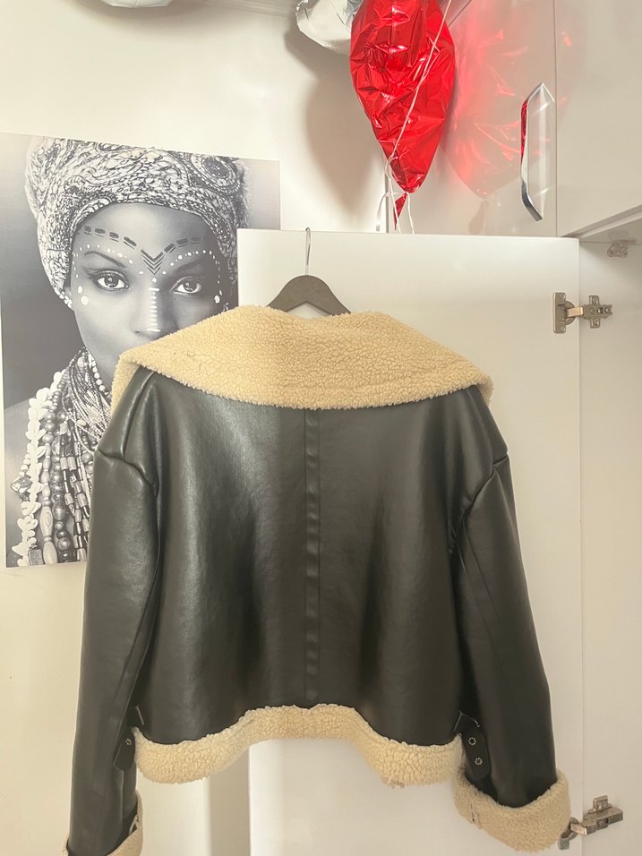 Kadın Siyah Deri Kısa Bomber Ceket - Görsel 5