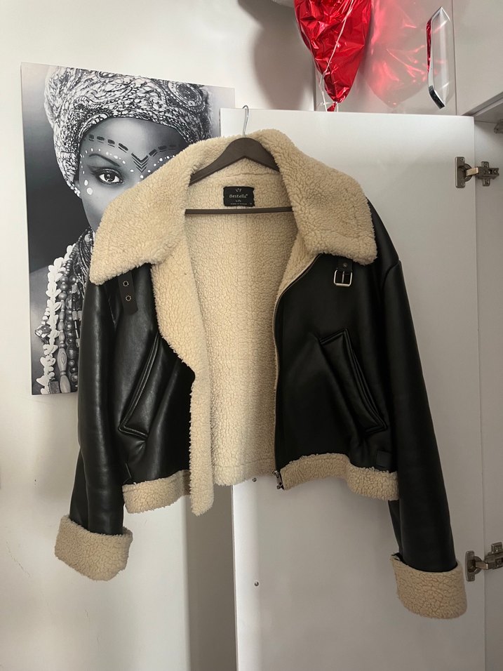 Kadın Siyah Deri Kısa Bomber Ceket - Görsel 3