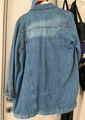 l Beden mavi Renk Düğmeli Mavi Denim Midi Ceket