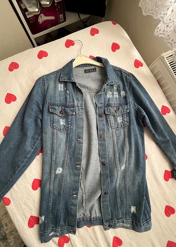 Düğmeli Mavi Denim Midi Ceket