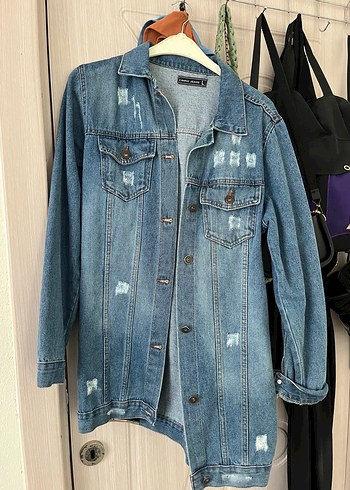 Diğer Düğmeli Mavi Denim Midi Ceket