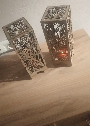 Oymalı Desenli ahşap Mumluk Seti