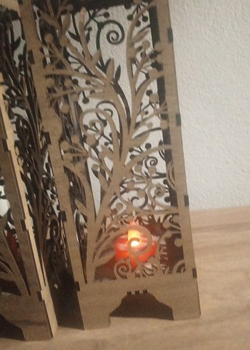 Beden Oymalı Desenli ahşap Mumluk Seti