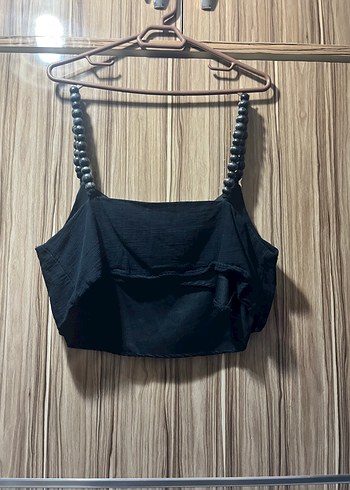 Trendyol & Milla Boncuklu Siyah Mini Crop Top