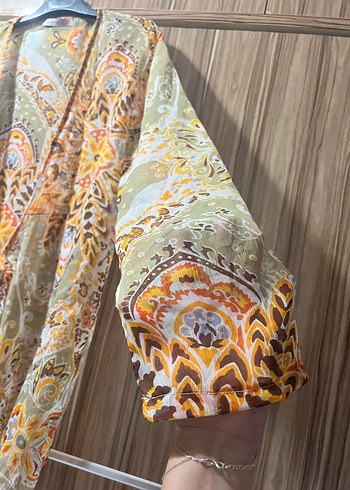 l Beden kahverengi Renk Bohem Uzun Kollu Bağcıklı Kimono