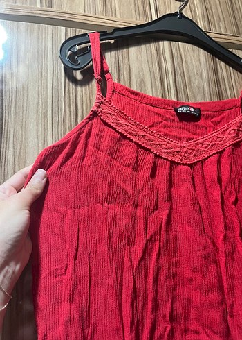 m Beden Kırmızı Pilili Kolsuz Mini Bohem Kadın Atlet