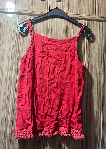 Diğer Kırmızı Pilili Kolsuz Mini Bohem Kadın Atlet