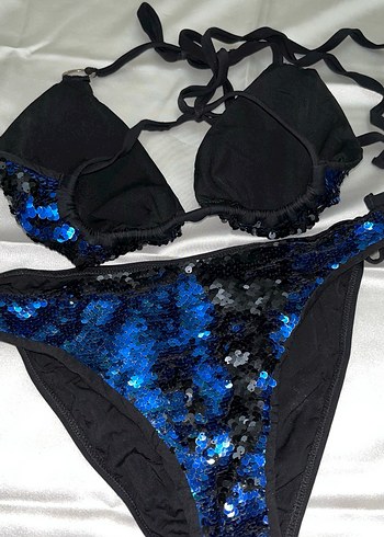 Kadın Mavi Payetli Mini Bikini - Görsel 5