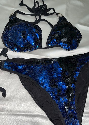 Kadın Mavi Payetli Mini Bikini - Görsel 4