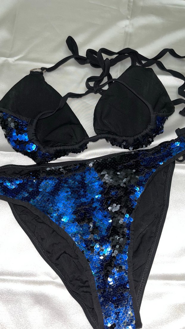 Kadın Mavi Payetli Mini Bikini - Görsel 5