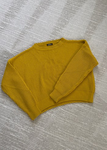Kadın hardal renk Örgü crop Rahat Kazak