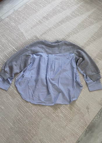 Diğer Gri Kadın Uzun Kollu gömlek detay Rahat Kesim Sweatshirt