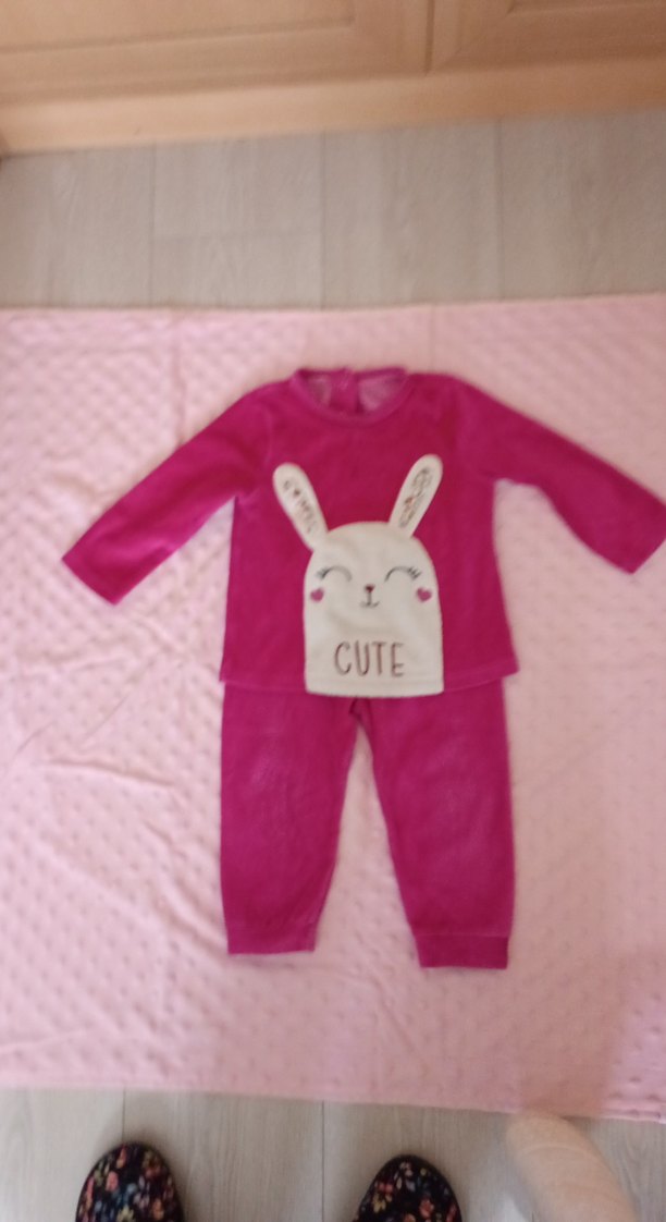 Uzun Kollu, Kürklü, Baskılı Pembe Bebek Kıyafeti - Görsel 4